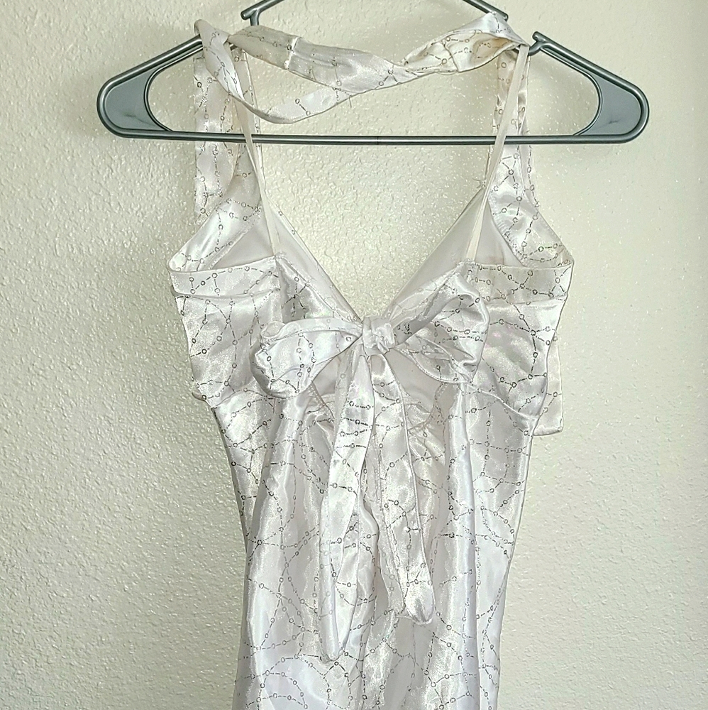 White Silk Glitter Halter Top